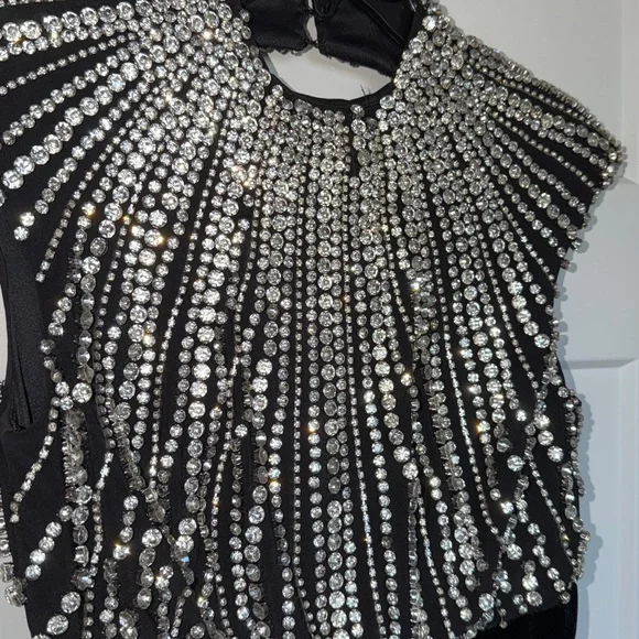 NWT Mac Duggal 77269R - Black Beaded Open Back Pocketed Ball Gown - Picture 4 of 10